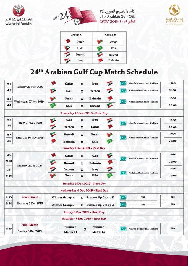 Arabian Gulf Cup 2019 Schedule