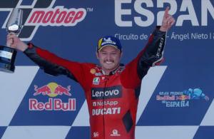 Ducati's Jack Miller edged out team mate Francesco Bagnaia to claim his first MotoGP win in five years at the Spanish Grand Prix in Jerez on Sunday.