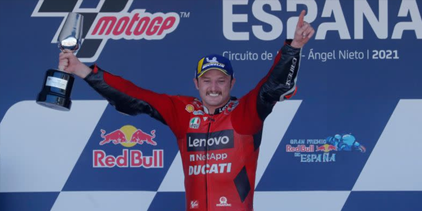 Ducati's Jack Miller edged out team mate Francesco Bagnaia to claim his first MotoGP win in five years at the Spanish Grand Prix in Jerez on Sunday.