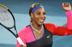 Serena Williams waves after a match